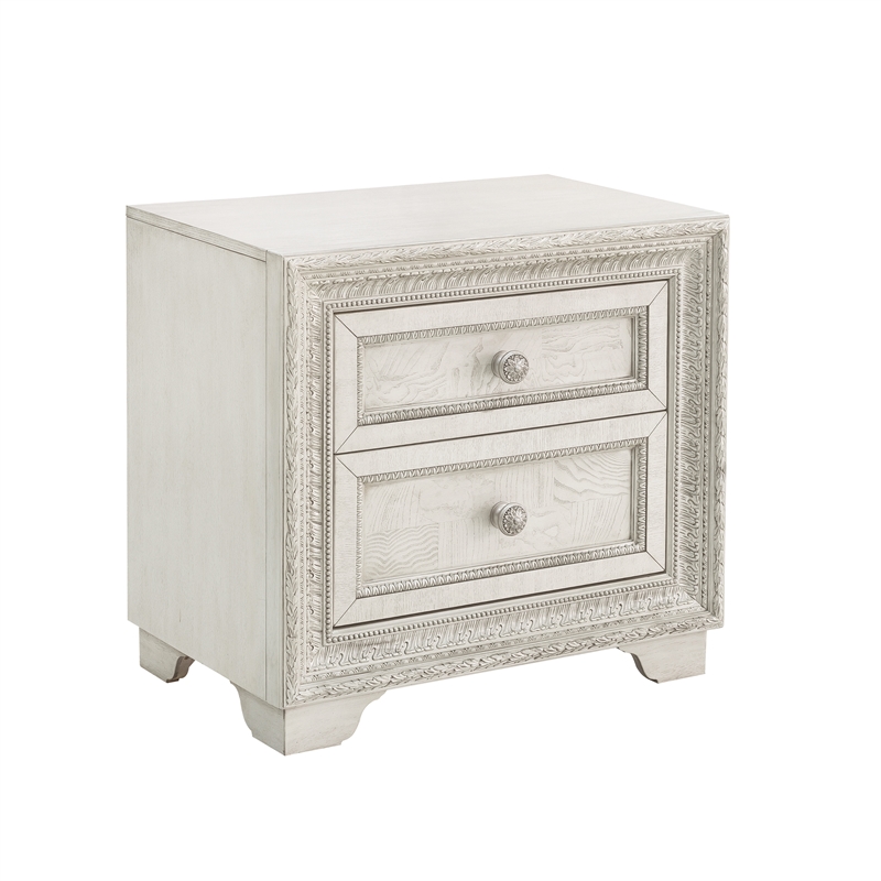 Bowery Hill 2 Drawer Wood Nightstand in White with USB Charging Port
