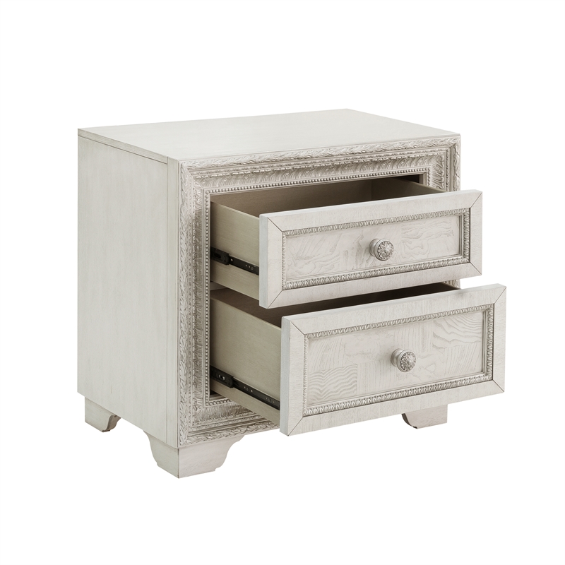 Bowery Hill 2 Drawer Wood Nightstand in White with USB Charging Port