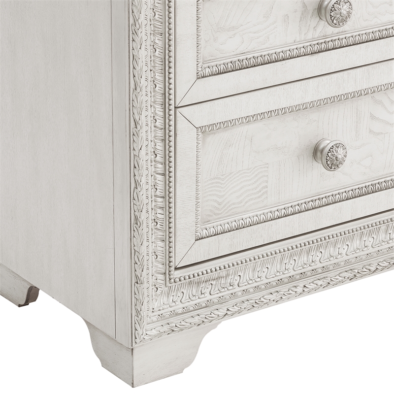 Bowery Hill 2 Drawer Wood Nightstand in White with USB Charging Port