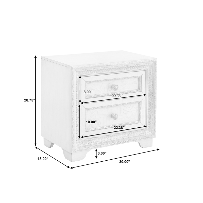 Bowery Hill 2 Drawer Wood Nightstand in White with USB Charging Port