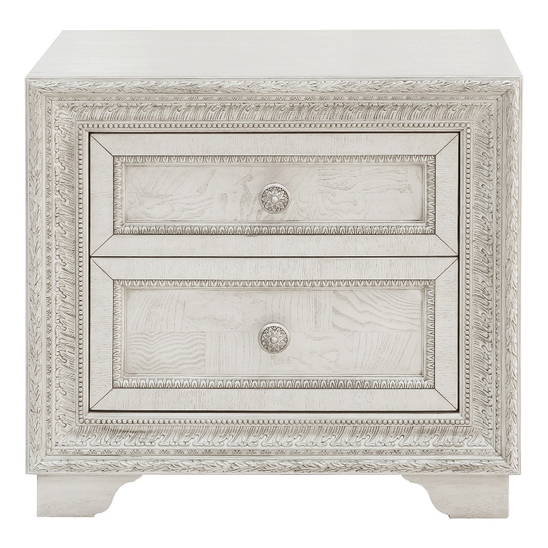 Bowery Hill 2 Drawer Wood Nightstand in White with USB Charging Port