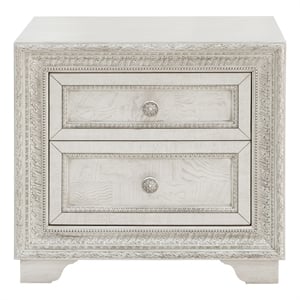 Bowery Hill 2 Drawer Wood Nightstand in White with USB Charging Port