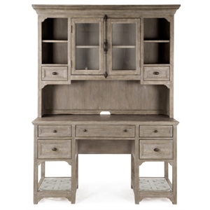 Bowery Hill Pine Wood Desk with Planked Top in Dovetail Gray