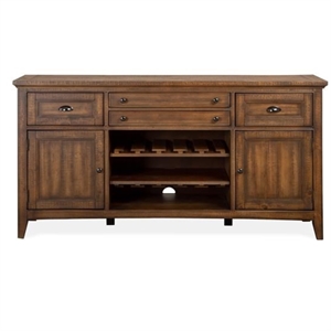 Bowery Hill Wood Buffet with Wine Rack and Drawers in Toasted Nutmeg