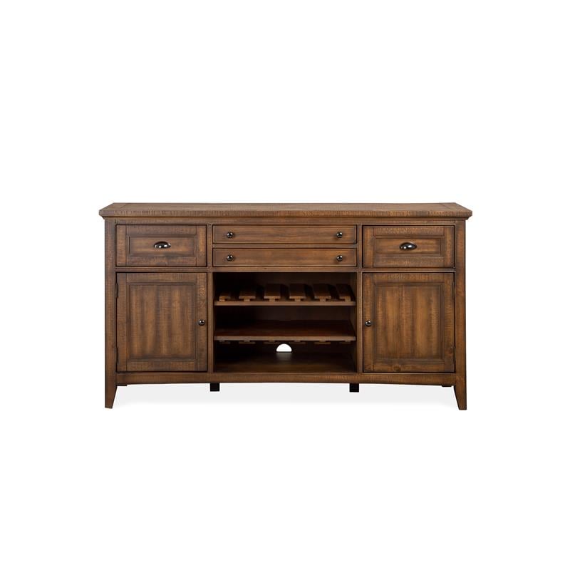 Bowery Hill Wood Buffet with Wine Rack and Drawers in Toasted Nutmeg