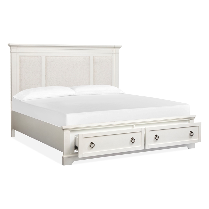 Bowery Hill Queen Upholstered Panel Storage Bed in Whisper White