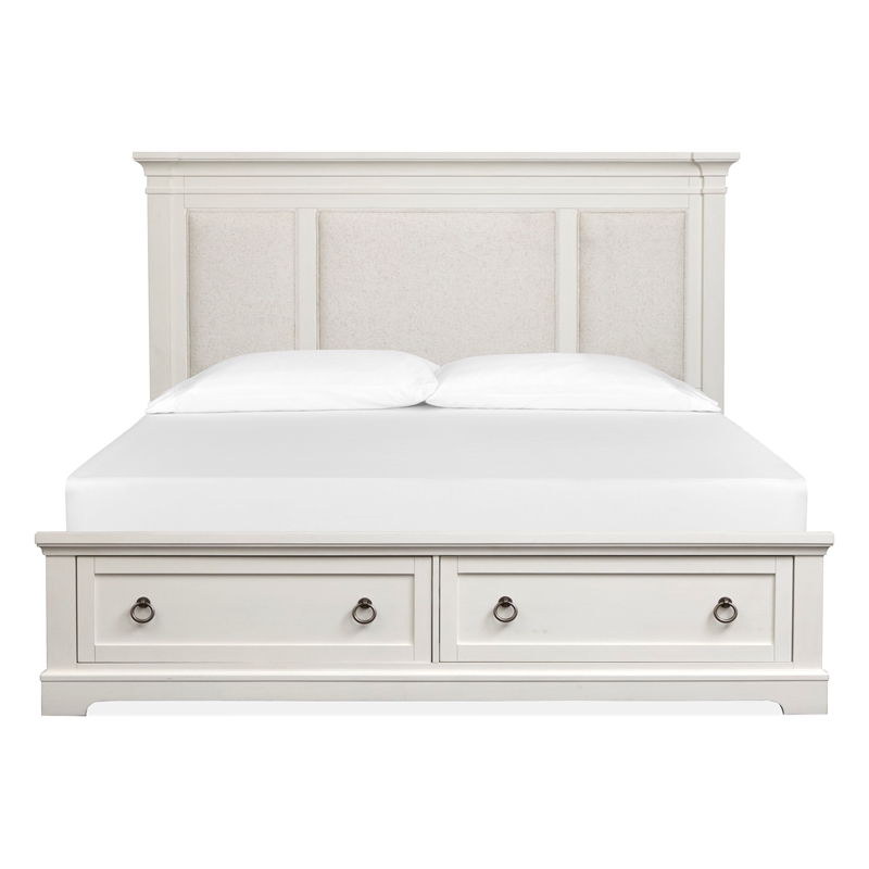 Bowery Hill Queen Upholstered Panel Storage Bed in Whisper White