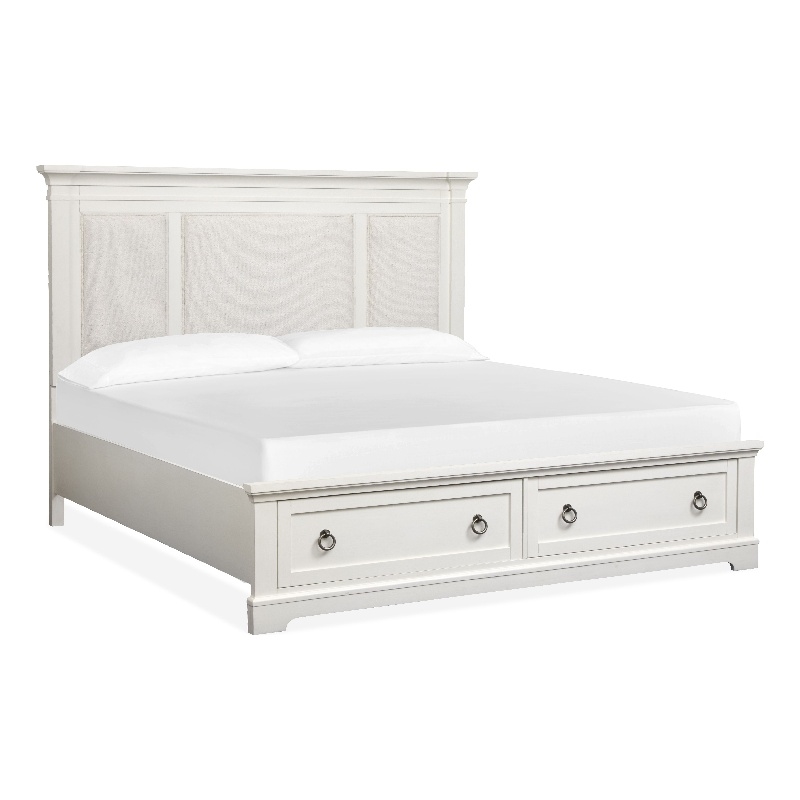 Bowery Hill Queen Upholstered Panel Storage Bed in Whisper White