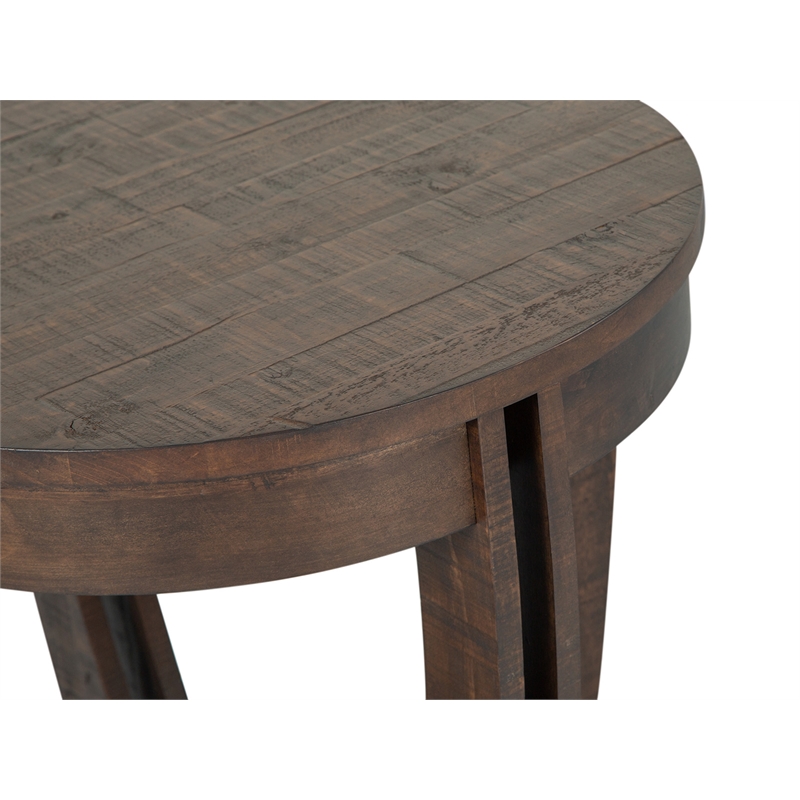 Bowery Hill Contemporary Round End Table in Nutmeg with Fixed Wood Shelf