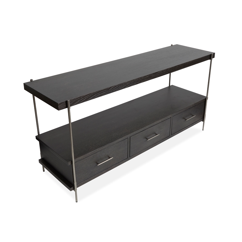 Bowery Hill Rectangular Sofa Table with 3 Drawers in Dark Briarsmoke