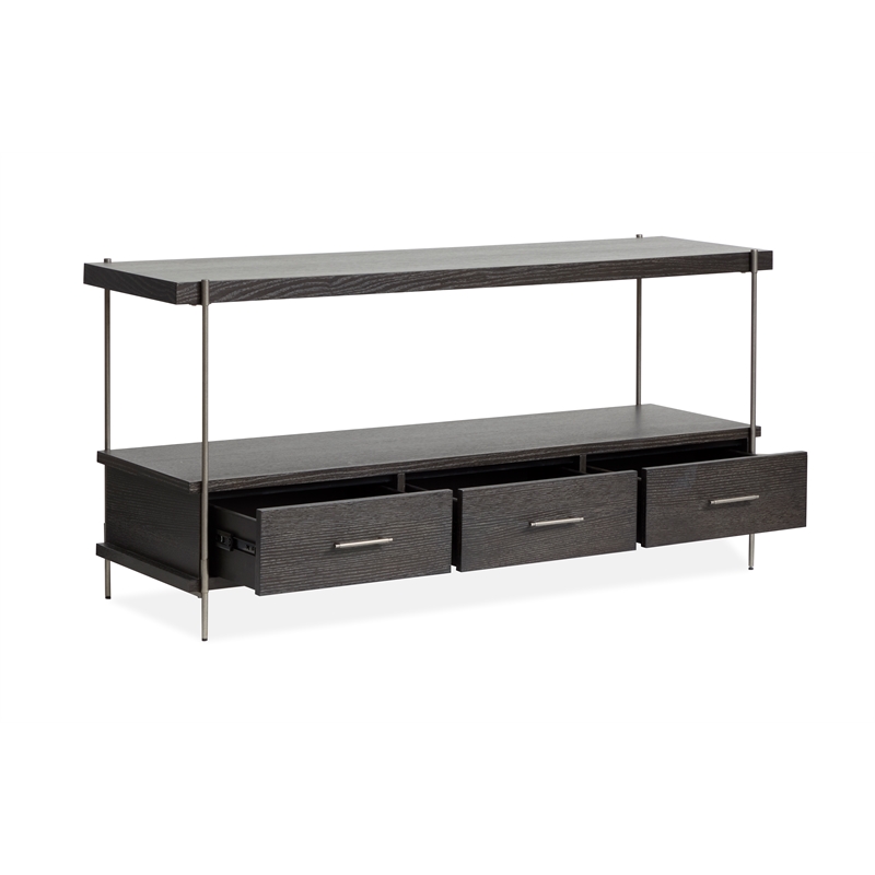 Bowery Hill Rectangular Sofa Table with 3 Drawers in Dark Briarsmoke