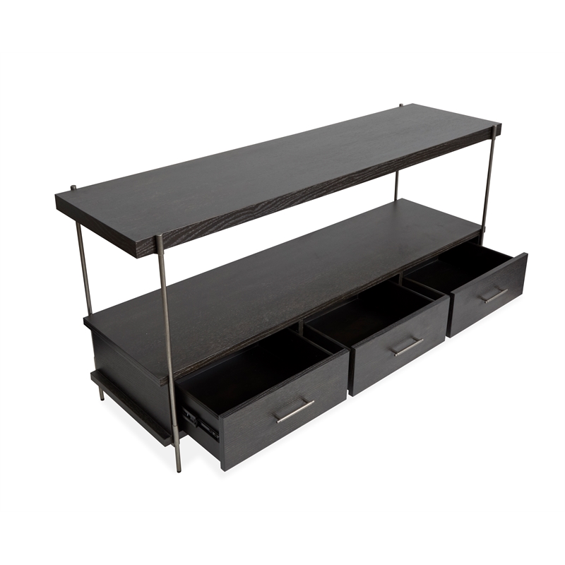 Bowery Hill Rectangular Sofa Table with 3 Drawers in Dark Briarsmoke