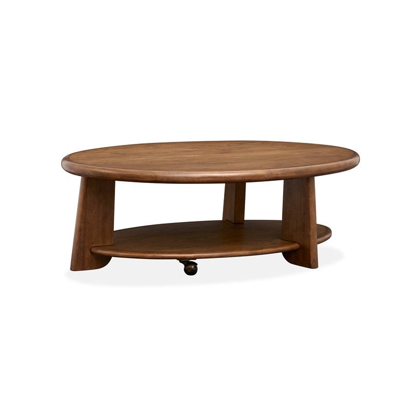 Bowery Hill Contemporary Oval Cocktail Table with Casters in Tawny Brown