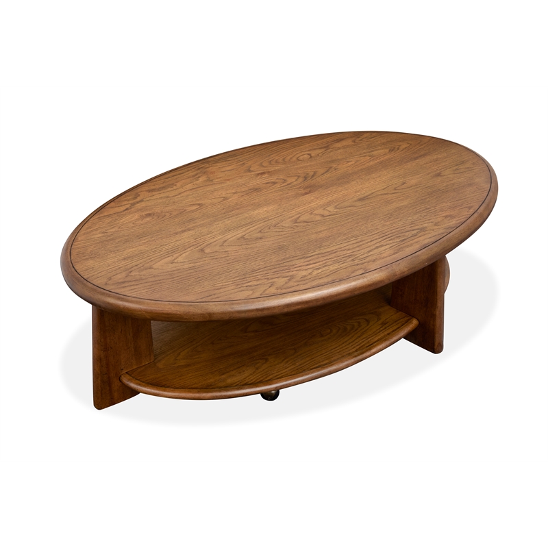 Bowery Hill Contemporary Oval Cocktail Table with Casters in Tawny Brown