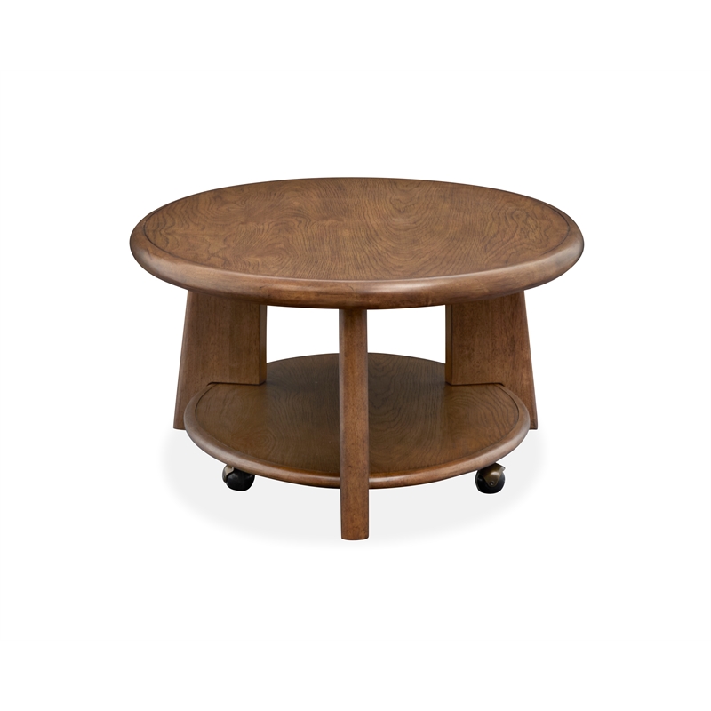 Bowery Hill Contemporary Oval Cocktail Table with Casters in Tawny Brown
