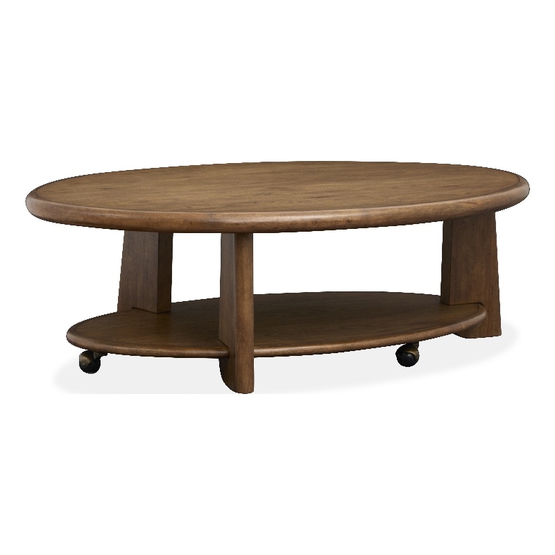 Bowery Hill Contemporary Oval Cocktail Table with Casters in Tawny Brown