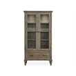 Bowery Hill Glass Door Bookcase with Drawer in Dovetail Grey Pine