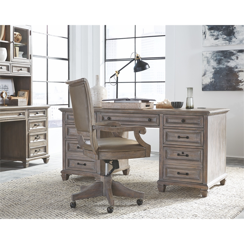 Bowery Hill Credenza with 5 Drawers and File Storage in Dovetail Grey