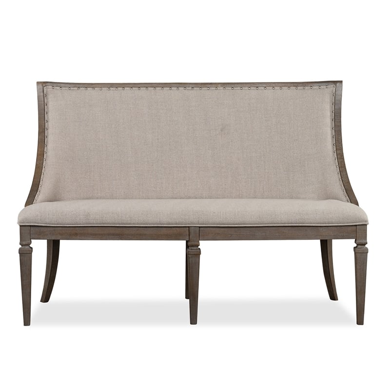Bowery Hill Upholstered Bench with Nailhead Trim in Dovetail Grey