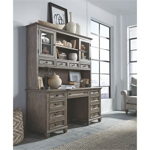 Bowery Hill Credenza with Hutch and File Drawers in Dovetail Grey