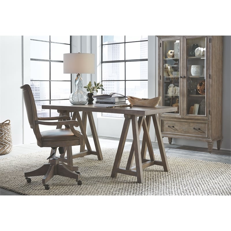 Bowery Hill Fully Upholstered Swivel Chair in Dovetail Grey with Casters