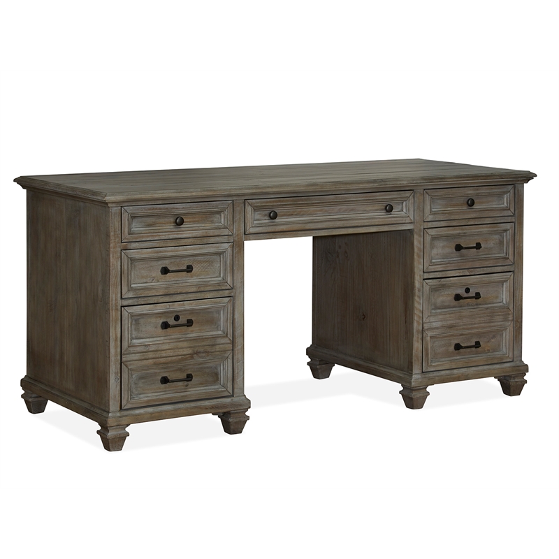Bowery Hill Executive Desk with 5 Drawers and File Storage in Dovetail Grey