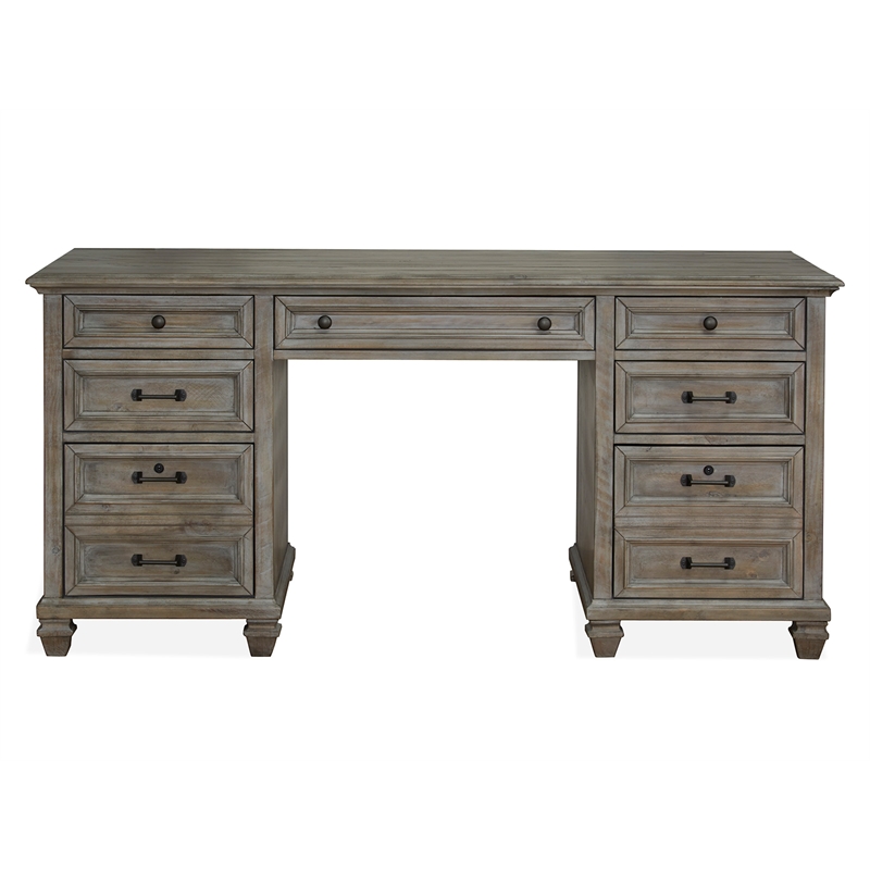 Bowery Hill Executive Desk with 5 Drawers and File Storage in Dovetail Grey