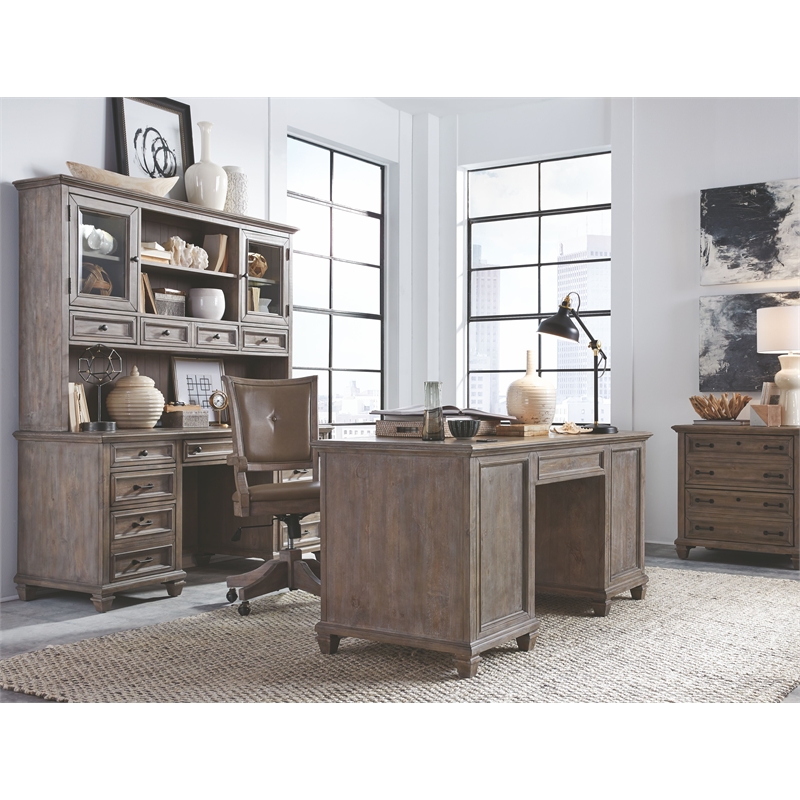 Bowery Hill Executive Desk with 5 Drawers and File Storage in Dovetail Grey
