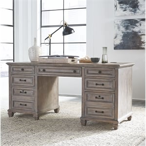 Bowery Hill Executive Desk with 5 Drawers and File Storage in Dovetail Grey