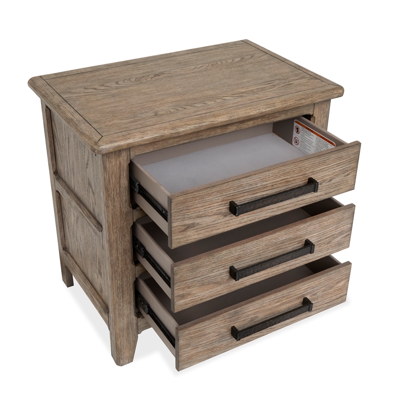 Bowery Hill 3-Drawer Nightstand in Smokey Taupe With Felt Lining