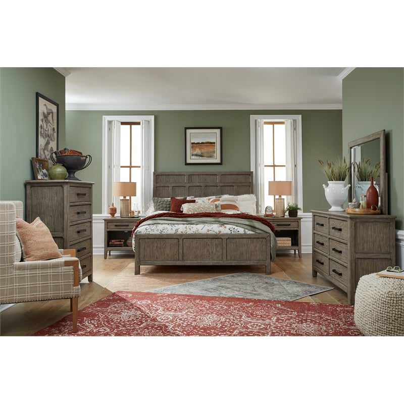 Bowery Hill 6-Drawer Dresser With Landscape Mirror in Smokey Taupe