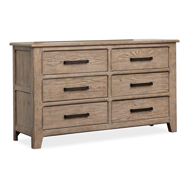 Bowery Hill 6-Drawer Dresser With Landscape Mirror in Smokey Taupe