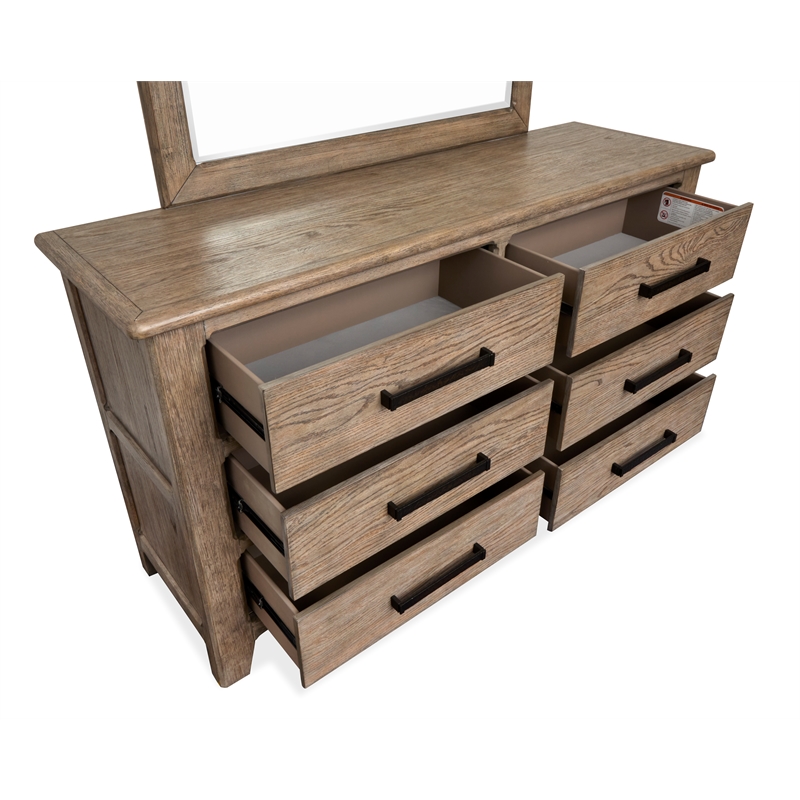 Bowery Hill 6-Drawer Dresser With Landscape Mirror in Smokey Taupe