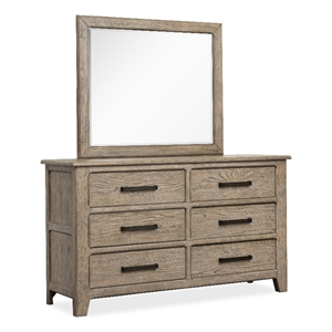 Bowery Hill 6-Drawer Dresser With Landscape Mirror in Smokey Taupe