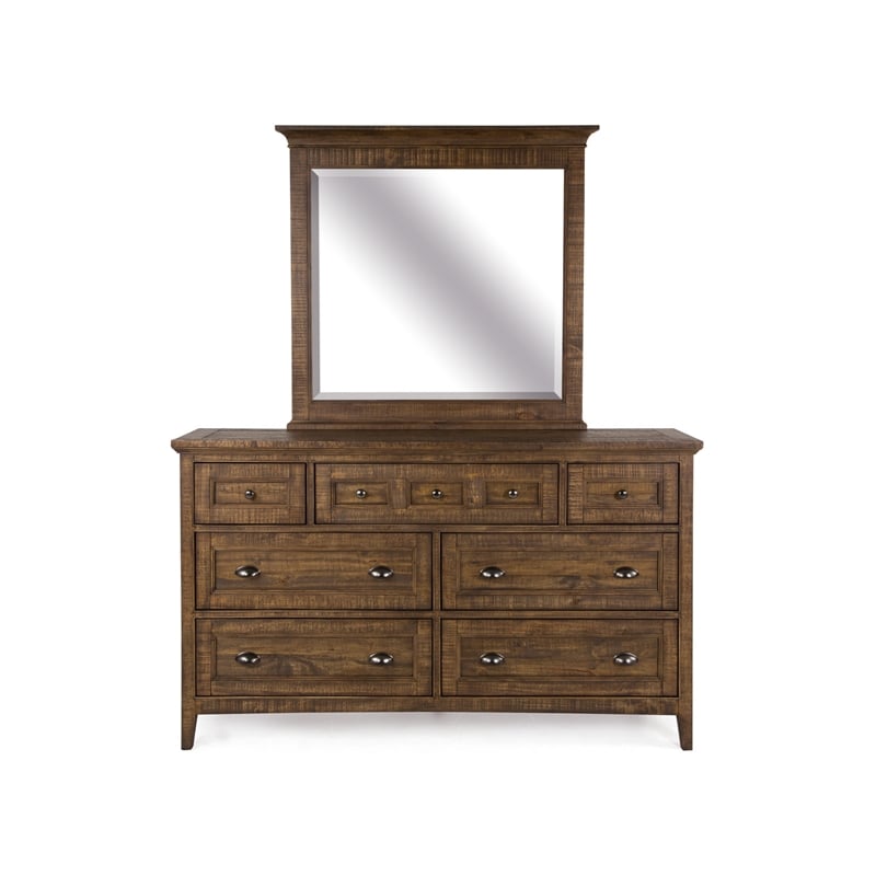 Bowery Hill 7-Drawer Dresser With Landscape Mirror in Toasted Nutmeg