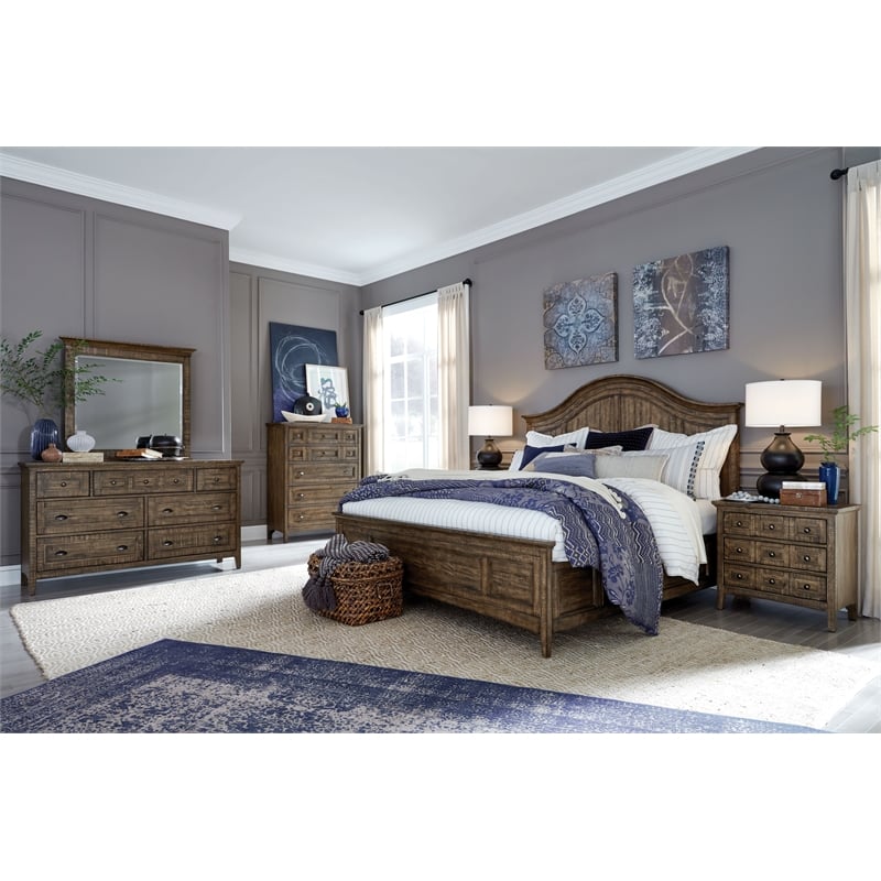 Bowery Hill 7-Drawer Dresser With Landscape Mirror in Toasted Nutmeg