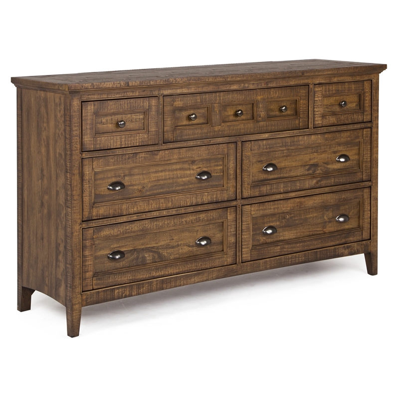 Bowery Hill 7-Drawer Dresser With Landscape Mirror in Toasted Nutmeg