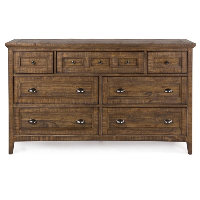 Bowery Hill 7-Drawer Dresser With Landscape Mirror in Toasted Nutmeg