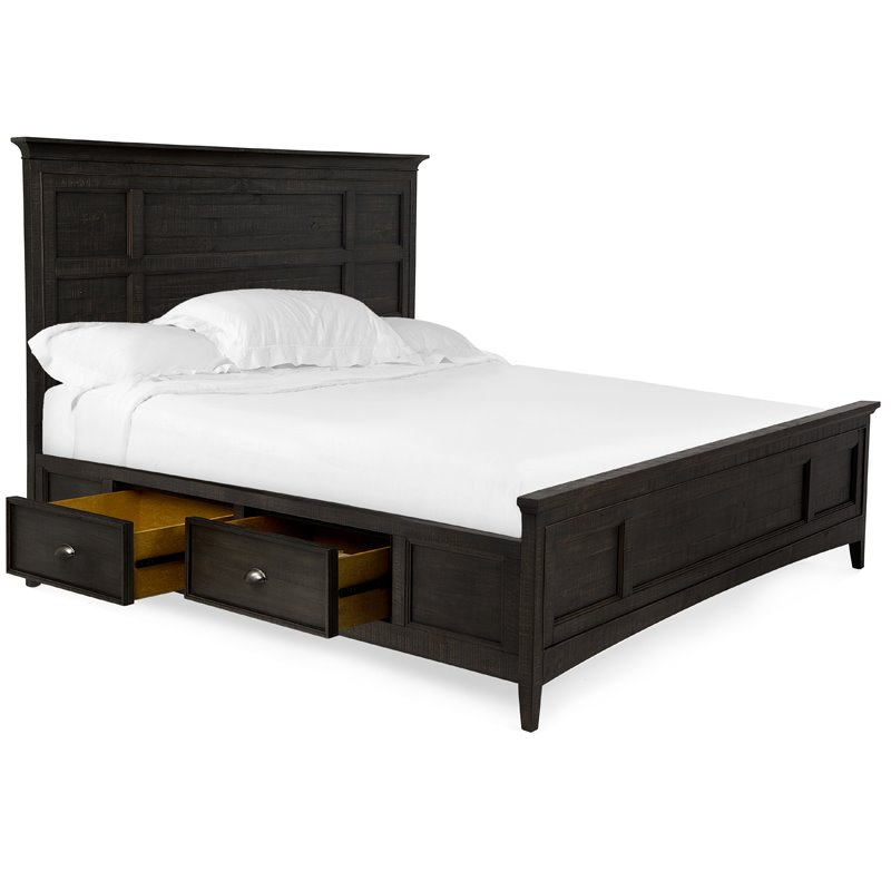 Bowery Hill Contemporary Queen Panel Bed With Storage Rails in Graphite