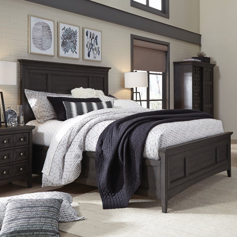 Bowery Hill Contemporary Queen Panel Bed With Storage Rails in Graphite