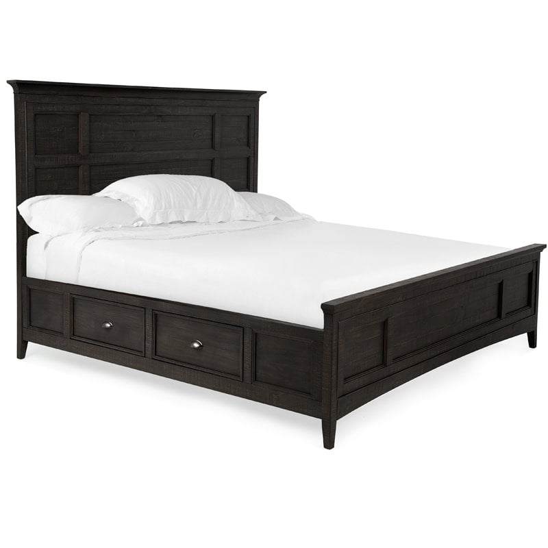 Bowery Hill Contemporary Queen Panel Bed With Storage Rails in Graphite