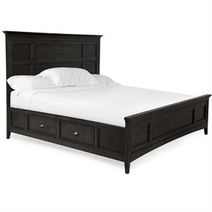 Bowery Hill Contemporary Queen Panel Bed With Storage Rails in Graphite
