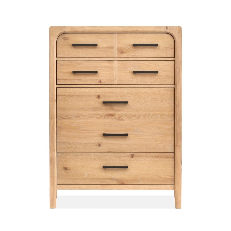 Bowery Hill 5-Drawer Wood Chest in Butternut Natural/Graphite