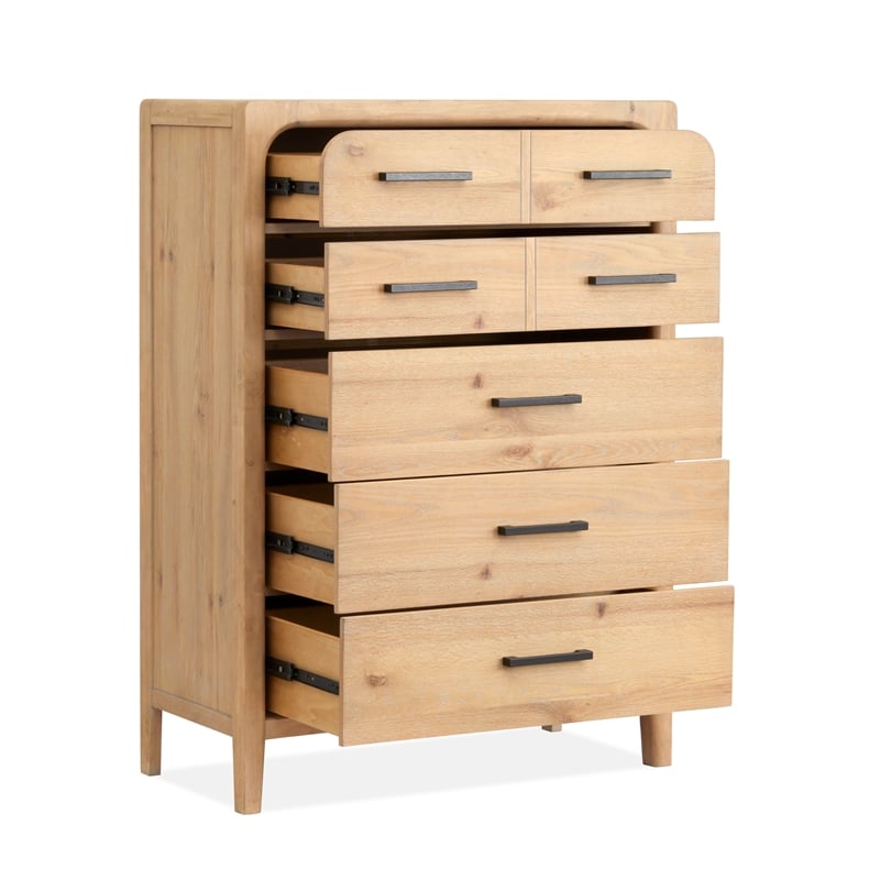 Bowery Hill 5-Drawer Wood Chest in Butternut Natural/Graphite