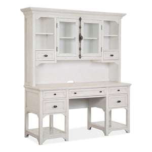 Bowery Hill Alabaster Desk With Hutch and Fretwork Glass Shelves