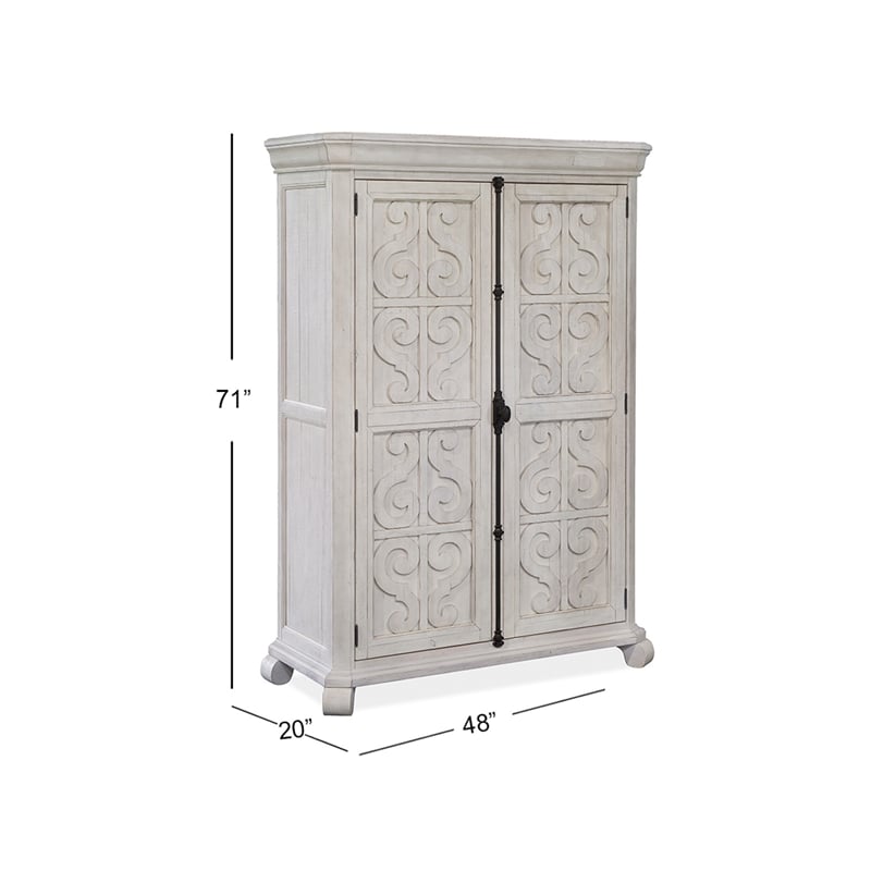 Bowery Hill Alabaster Bedroom Armoire With 2 Drawers and 2 Shelves