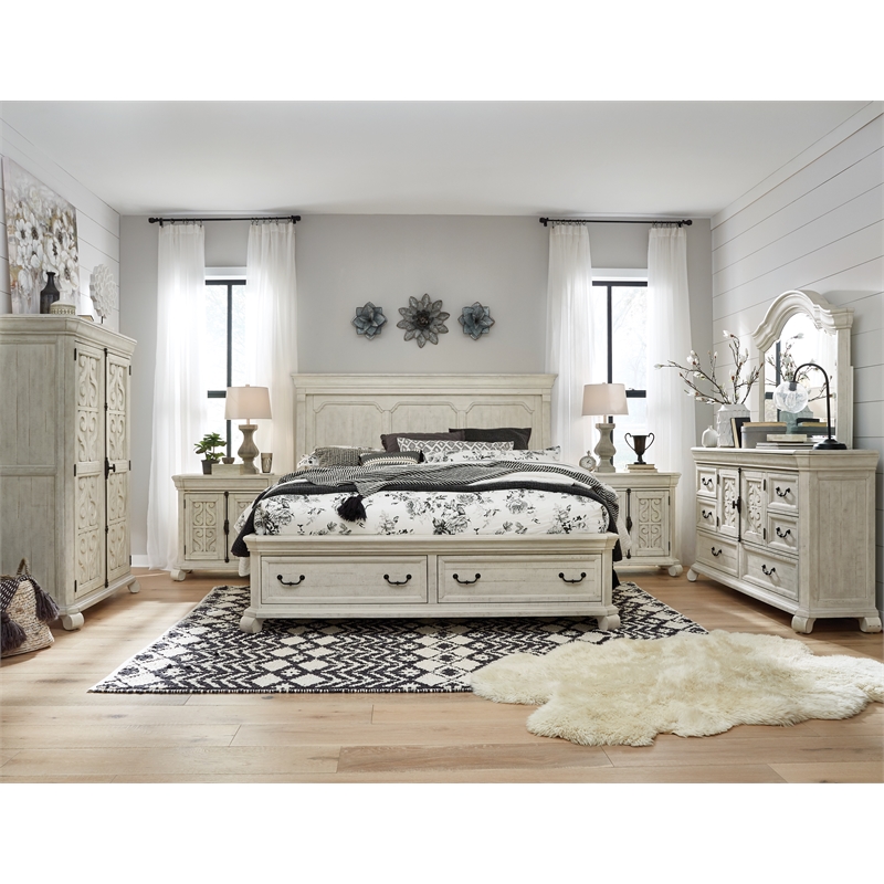Bowery Hill Alabaster Bedroom Armoire With 2 Drawers and 2 Shelves