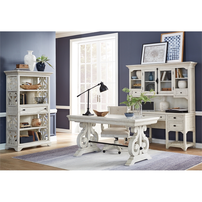 Bowery Hill Alabaster Bookcase With Adjustable Shelves and Drawer