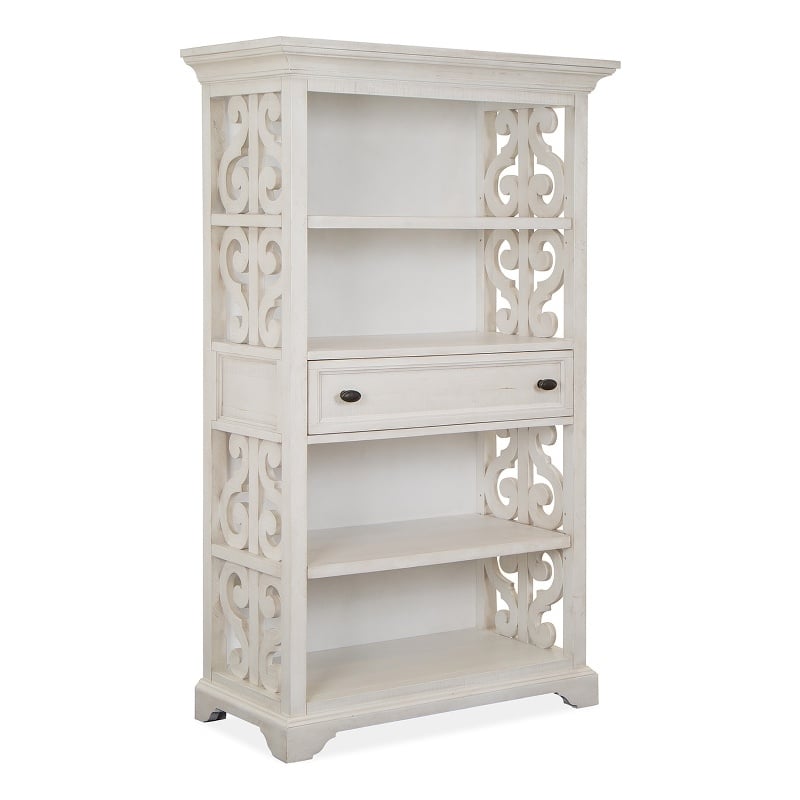 Bowery Hill Alabaster Bookcase With Adjustable Shelves and Drawer