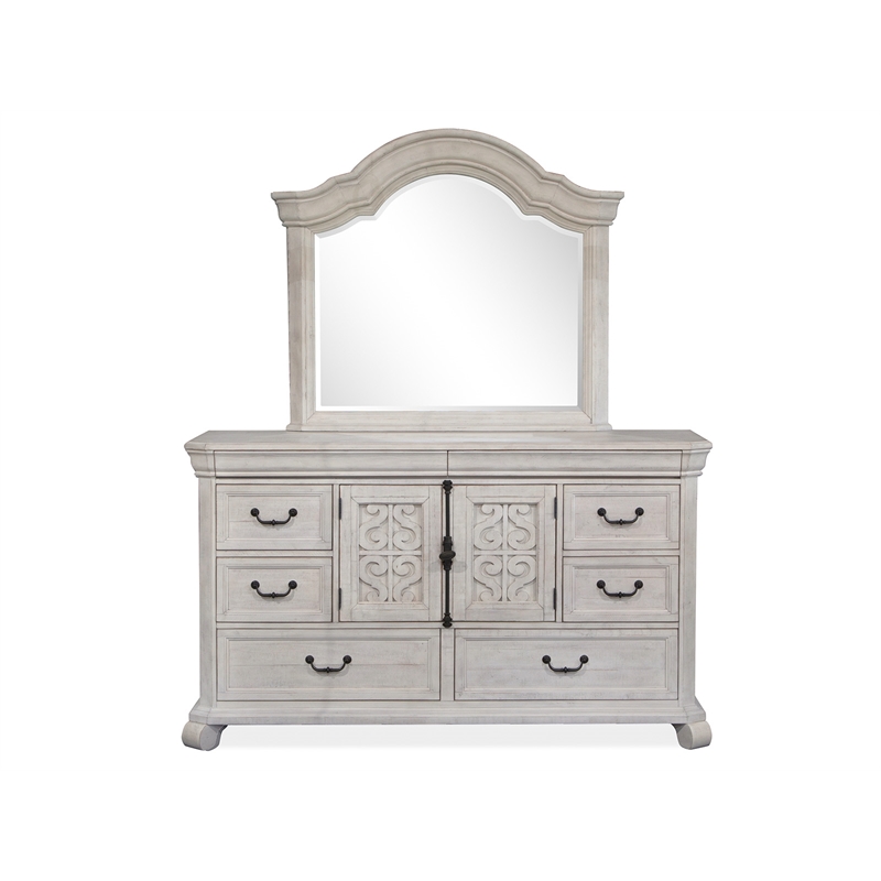 Bowery Hill Contemporary Alabaster 8-Drawer Dresser With Shaped Mirror